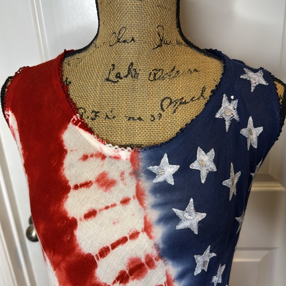 NWT True Rock OS Red White Blue Stars Stripes Tie Dye Swim Cover Up Flowy Dress - Picture 5 of 12